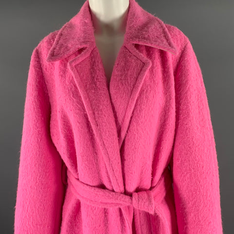 HELMUT LANG Size L Pink Alpaca Wool Textured Belted Coat