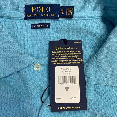 POLO by RALPH LAUREN Size XL Blue Heather Cotton Half Placket Polo