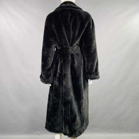 SANDRO Size S Black Polyester Textured Faux Fur Notch Lapel Coat