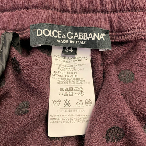 DOLCE & GABBANA Size 38 Burgundy Black Polka Dot Cotton Sweatpants Casual Pants