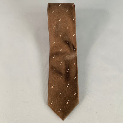 GUCCI Brown White Abstract Silk Skinny Tie