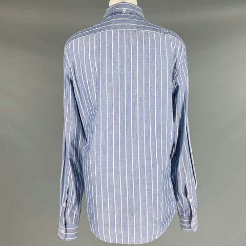 BRUNELLO CUCINELLI Size S Blue White Stripe Long Placket Long Sleeve Shirt
