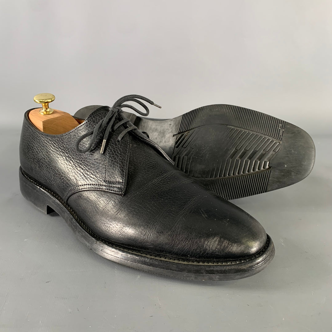 JOHN LOBB Size 9 Black Textured Leather Pointed Toe Lace Up Shoes