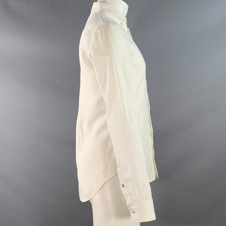 BURBERRY BRIT Size S White Taupe Contrast Stitch Button Down Collar Linen Long Sleeve Shirt