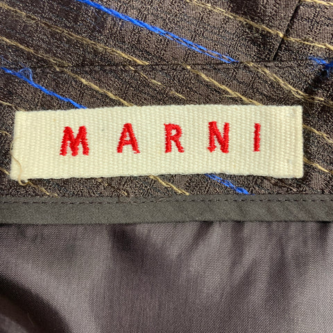 MARNI Size S Brown Blue Tan Silk Stripe A-Line Skirt