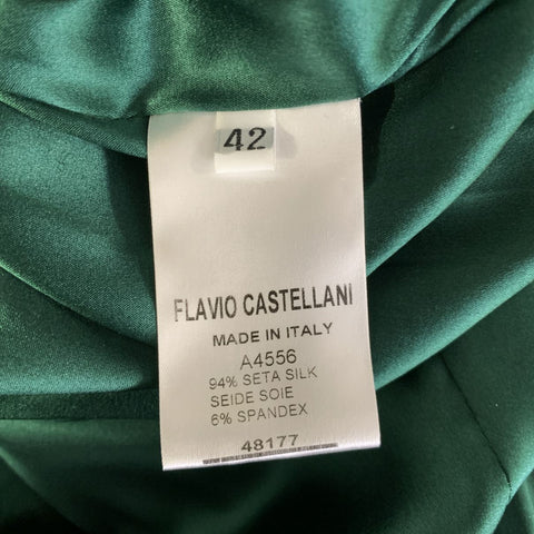 FLAVIO CASTELLANI Size S Green Silk Spandex Ruched Cocktail Knee-Length Dress