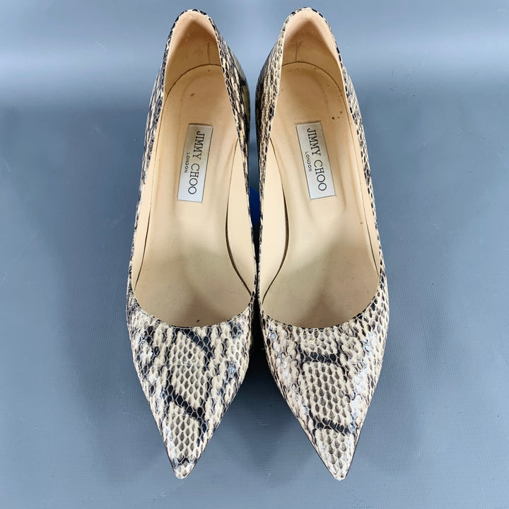 JIMMY CHOO Size 11 Grey Cream Python Skin Kitten Heel Pumps