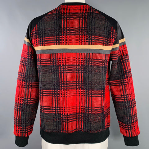 ROBERTO CAVALLI Size XL Black Red Plaid Polyester Blend Sweatshirt Pullover
