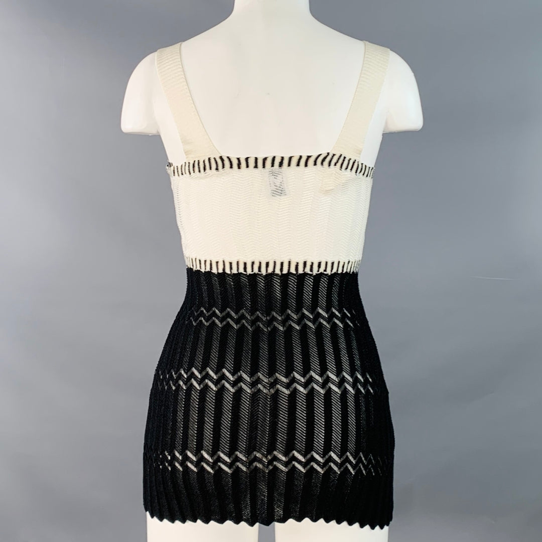 MISSONI Size 2 White Black Viscose Cotton Chevron Knit Two Tone Tank Casual Top