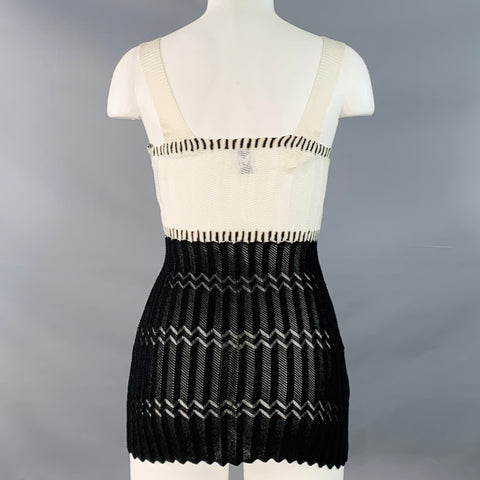 MISSONI Size 2 White Black Viscose Cotton Chevron Knit Two Tone Tank Casual Top