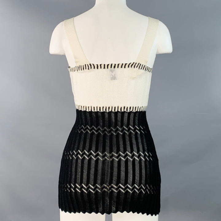 MISSONI Size 2 White Black Viscose Cotton Chevron Knit Two Tone Tank Casual Top