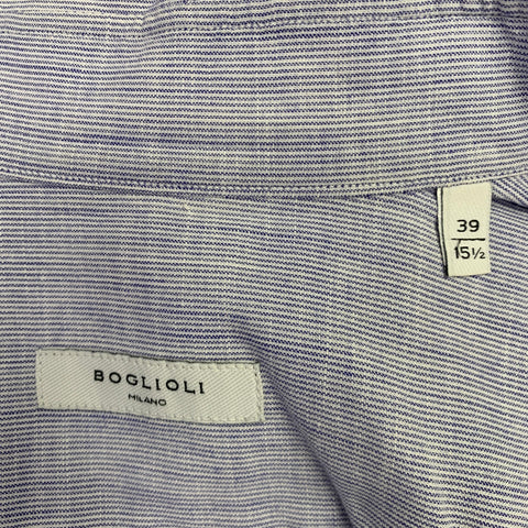 BOGLIOLI Size M Blue White Stripe Spread Collar Long Sleeve Shirt