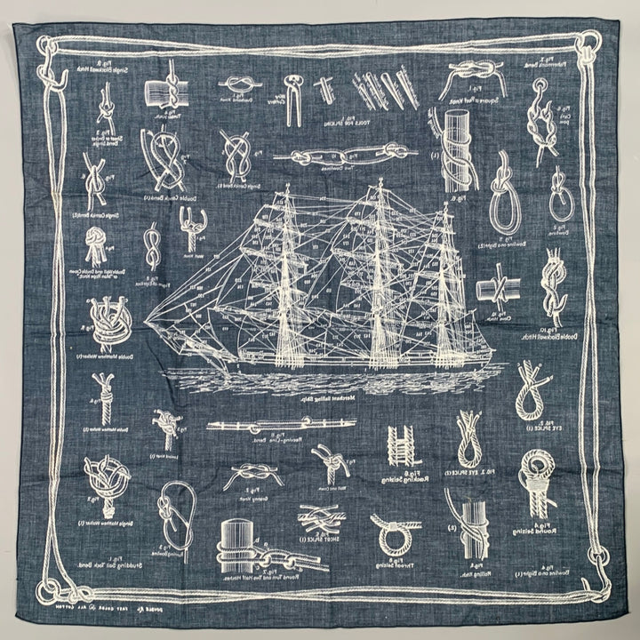 RRL by RALPH LAUREN Navy White Nautical Knots Cotton Bandana Square Scarf
