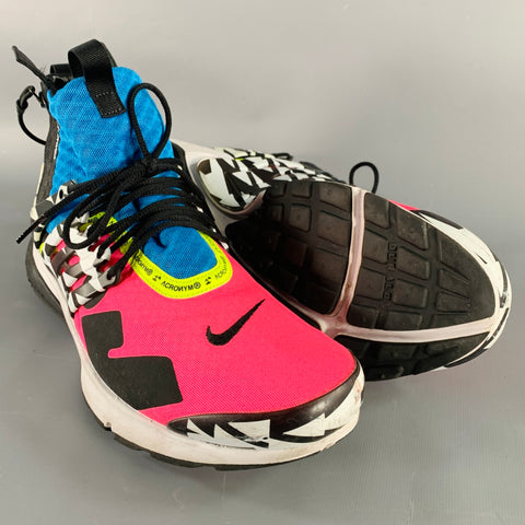 NIKE Size 12 Pink Air Presto Mid Multi Color Color Block Mesh Zip Up Sneakers