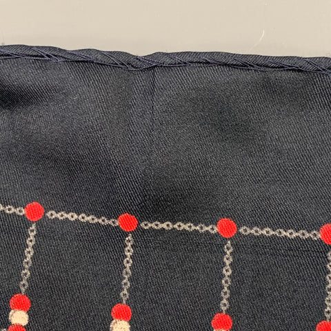 VINTAGE Navy Red Grey Squares Pocket Square
