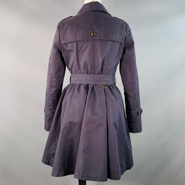 BURBERRY Size 2 Navy Cotton Blend Belted Trench Coat