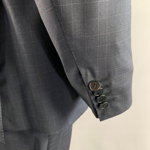 ERMENEGILDO ZEGNA Chest Size 42 Navy Purple Window Pane Wool Notch Lapel 34 Suit