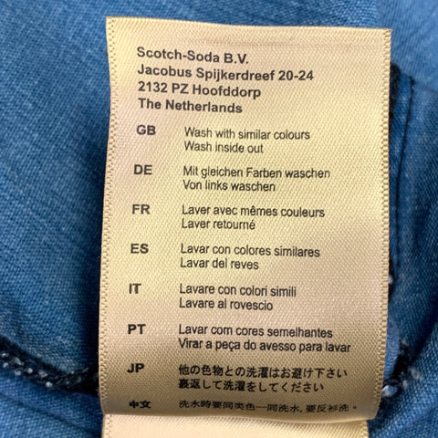 SCOTCH AND SODA Size S Blue Chambray Distressed Short Sleeve One Pocket Drop Waist Dress