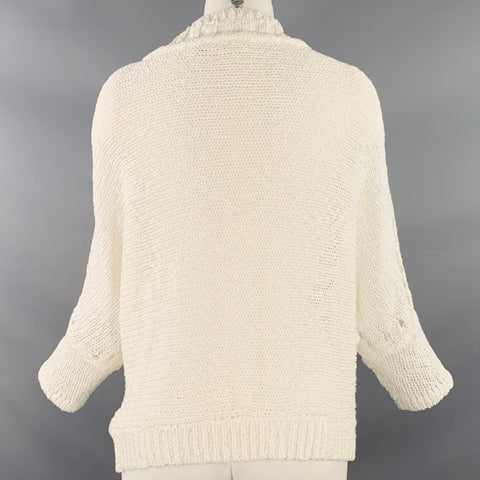 INHABIT Taille S Cardigan en tricot ajouré en coton texturé blanc à manches chauve-souris