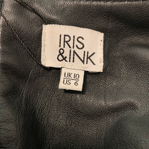IRIS and INK Talla 6 Top casual de cuero negro con pelo de becerro y mangas 3/4