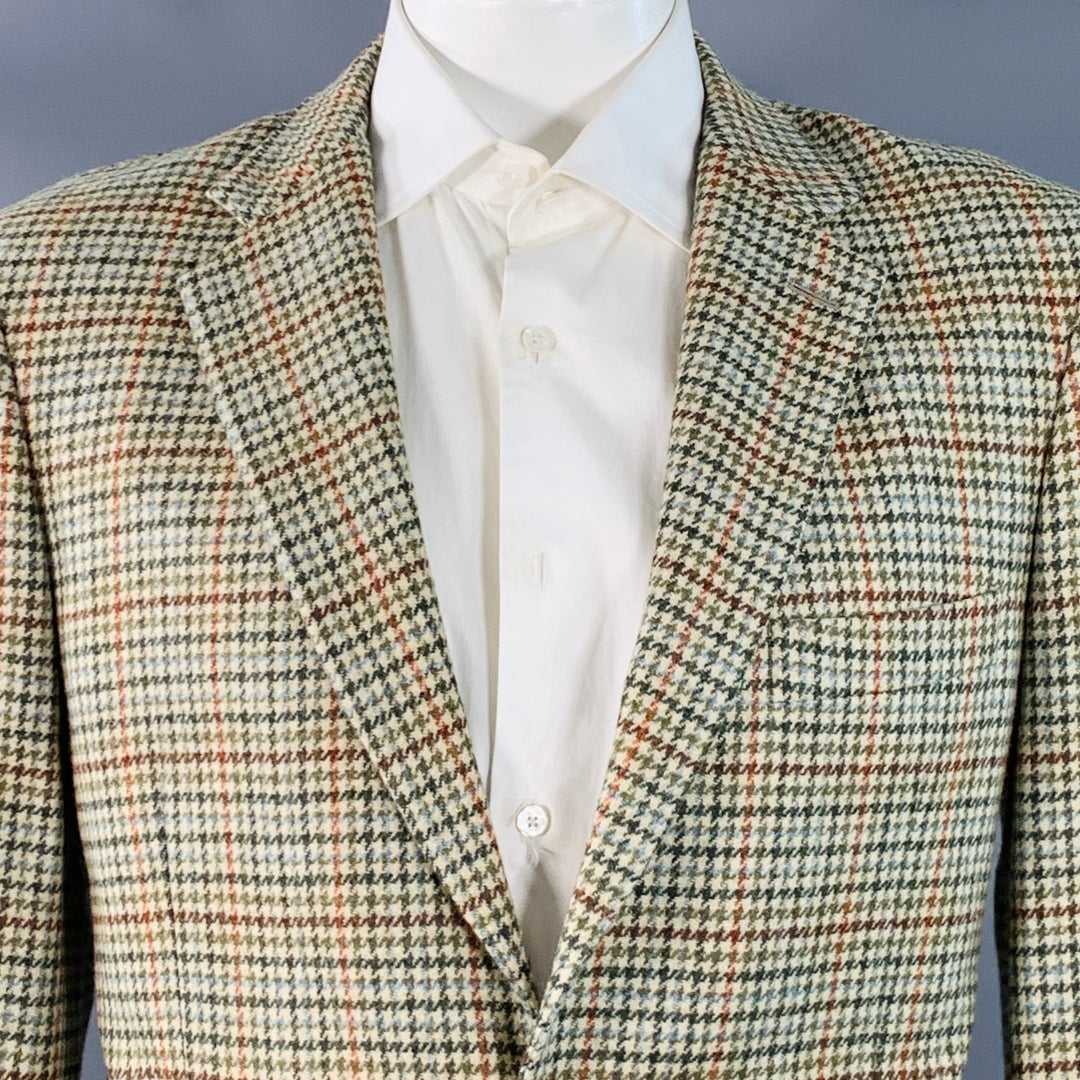 SOUTHWICK Size 42 Regular Beige Green Orange Glenplaid Wool Sport Coat