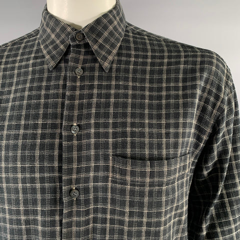 ERMENEGILDO ZEGNA Size L Black White Plaid Cotton Blend Long Sleeve Shirt