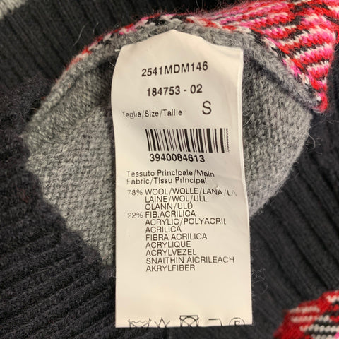 MSGM Size S Pink Multi Color Wool Blend Patchwork Crew Neck Sweater