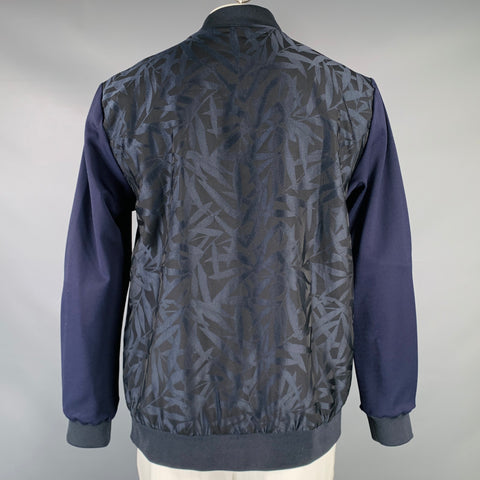 SCOTCH AND SODA Size XXL Navy Black Leaves Polyester Bomber Jacket