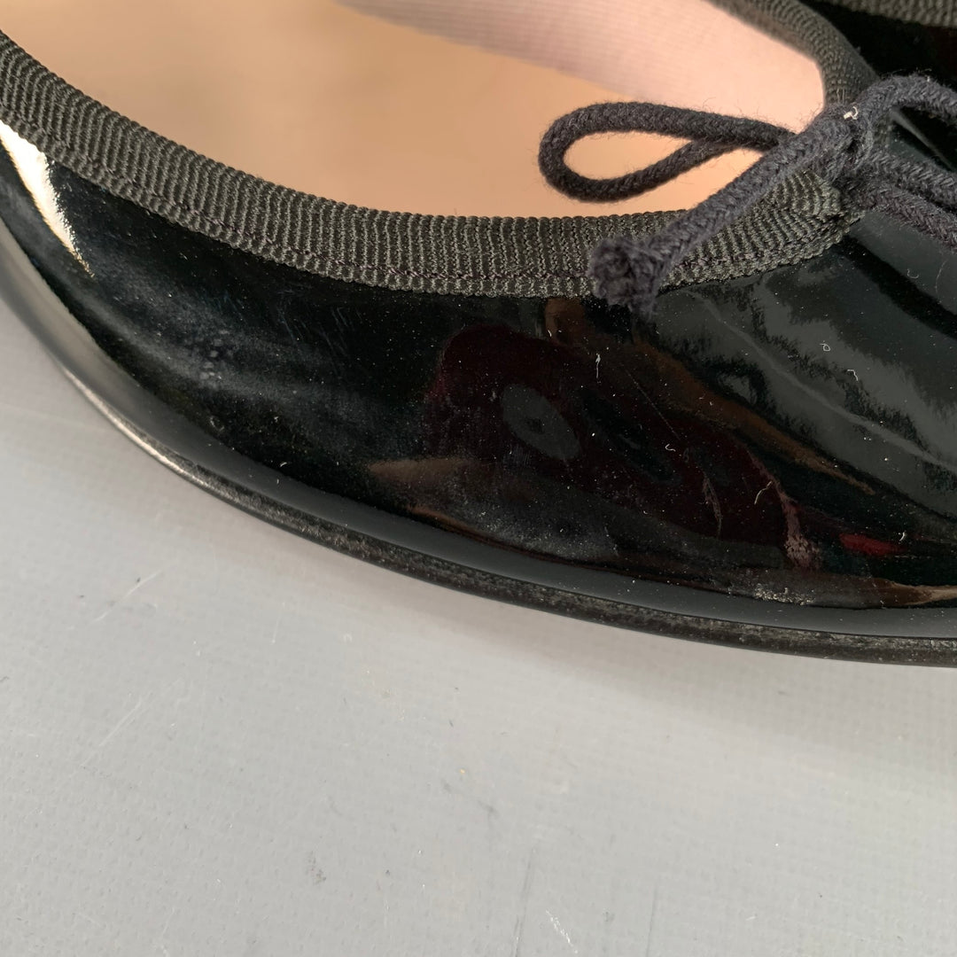 REPETTO Size 9.5 Black Patent Leather Pointed Toe Bow Flats