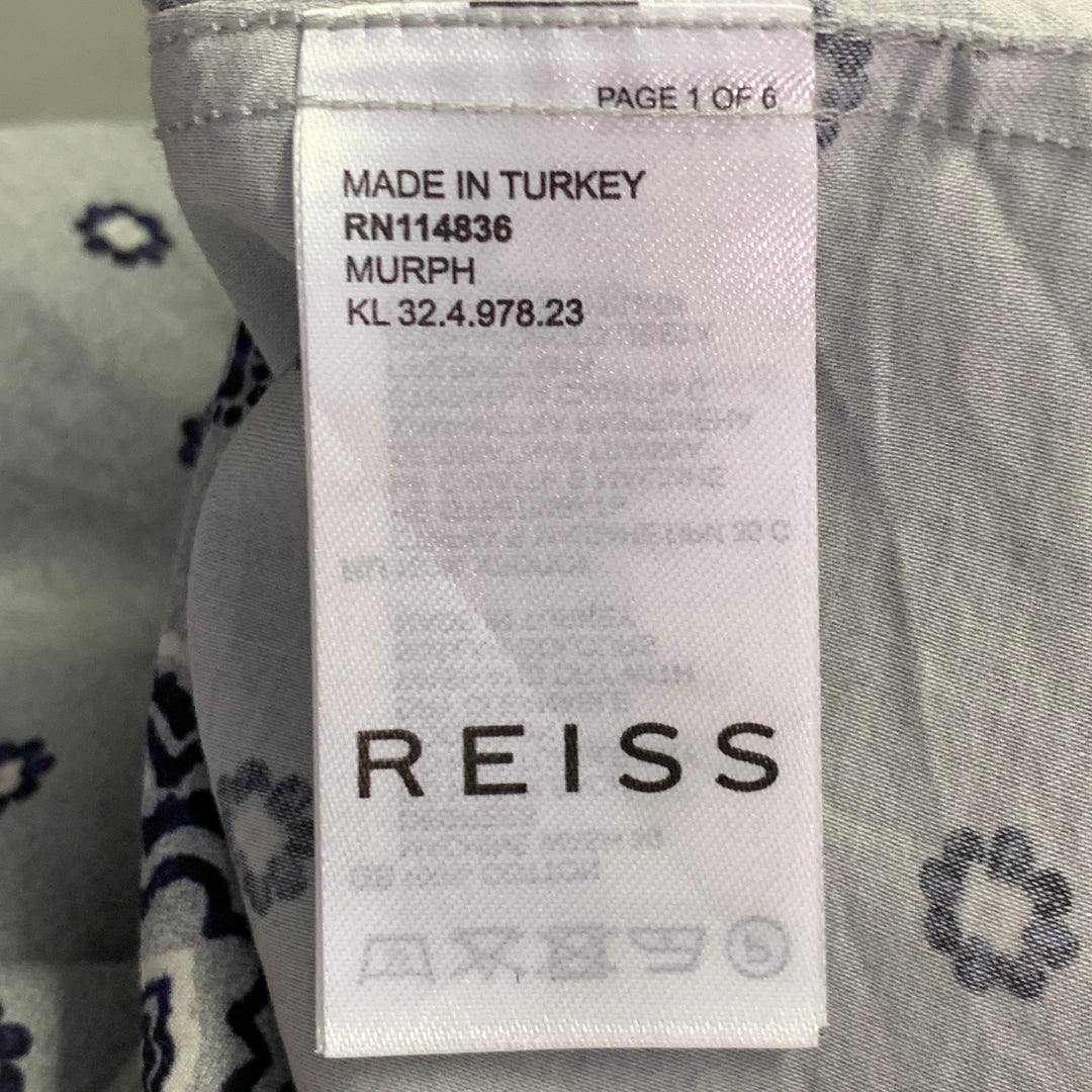 REISS Size M Murph Grey Navy Bandana Cotton Camp Short Sleeve Shirt