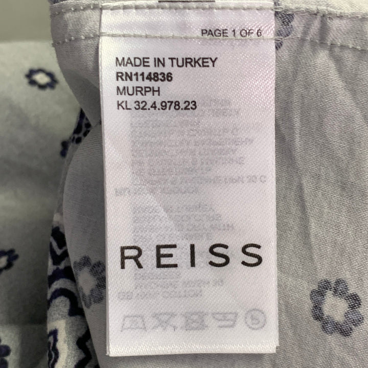 REISS Size M Murph Grey Navy Bandana Cotton Camp Short Sleeve Shirt