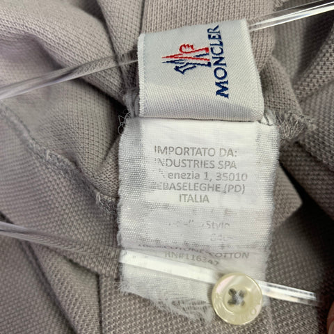 MONCLER Size L Grey White Cotton Logo Polo Casual Top