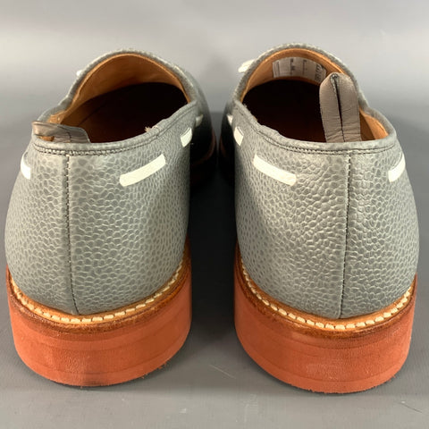 BLACK FLEECE Size 11 Grey White Pebble Grain Leather Tassels Loafers