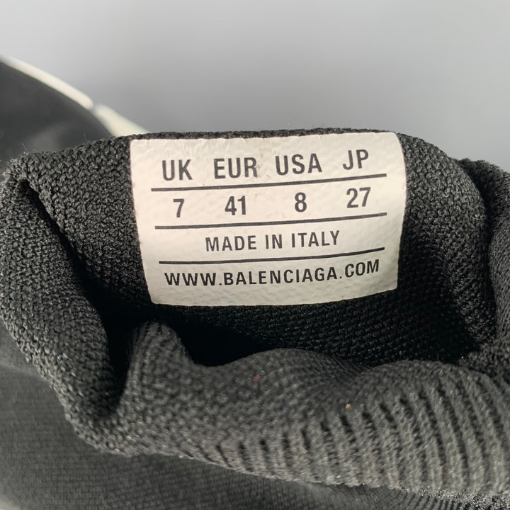 BALENCIAGA Size 8 Speed Stretch Knit Black White Logo Nylon Sock Sneakers