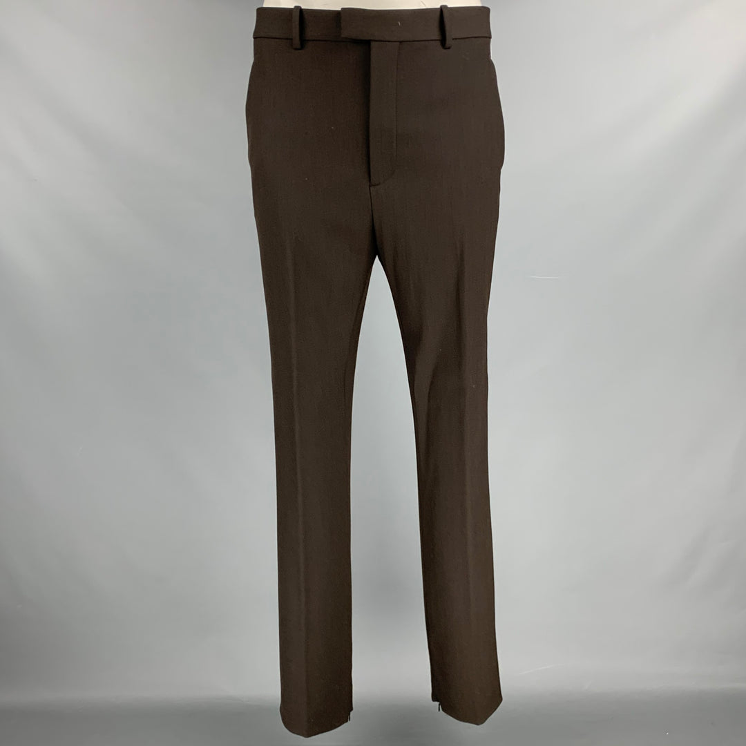 BOTTEGA VENETA Size 34 Fall 2020 Brown Wool Blend Twill Zip Fly Dress Pants