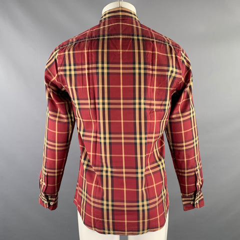 BURBERRY Size M Burgundy Khaki & Black Plaid Cotton Button Up Long Sleeve Shirt