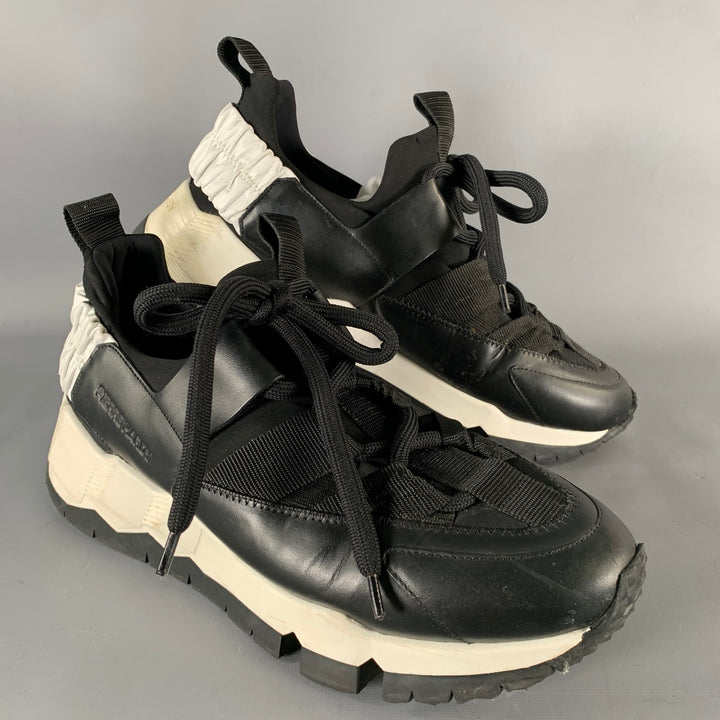 PIERRE HARDY Size 12 Black White Layered Leather Platform Sneakers