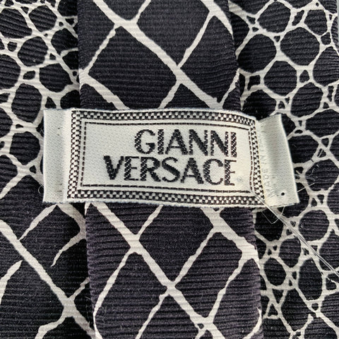 GIANNI VERSACE Black White Animal Print Silk Tie