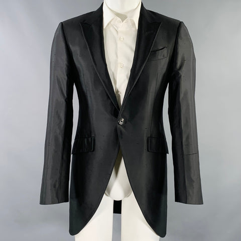 CARLO PIGNATELLI Size 38 Long Black Textured Acetate Silk Sport Coat