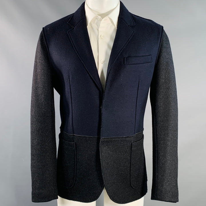 LANVIN Size 40 Navy Black Two Toned Wool Blend Snaps Sport Coat