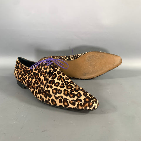 BURBERRY PRORSUM Size 11 Brown Camel Animal Print Calf skin Lace Up Shoes