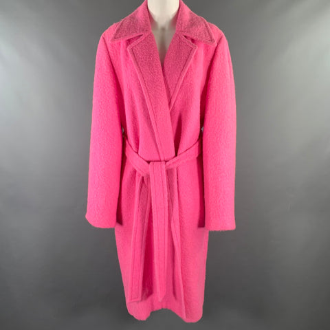 HELMUT LANG Size M Pink Alpaca Wool Textured Belted Coat