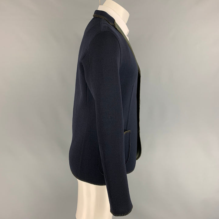 KOLOR Size L Navy Green Contrast Stitch Wool Nylon Sport Coat