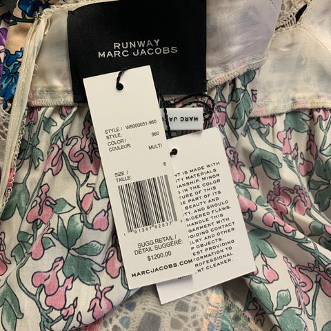 MARC JACOBS Size 6 Cream Multi-Color Floral A-Line Mid-Calf Dress
