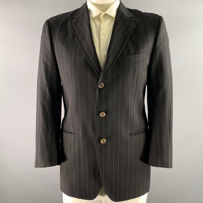 DOLCE & GABBANA Size 42 Black Grey Stripe Wool Blend Notch Lapel Sport Coat