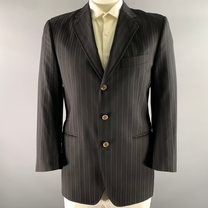 DOLCE & GABBANA Size 42 Black Grey Stripe Wool Blend Notch Lapel Sport Coat