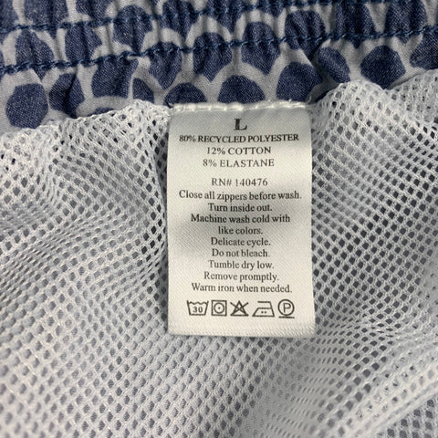 FAHERTY Size L Blue Light Blue Fish Scale Polyester Blend Drawstring Swim Trunks