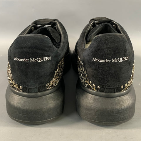 ALEXANDER MCQUEEN Size 10 Black Silver Beaded Suede Low Top Sneakers