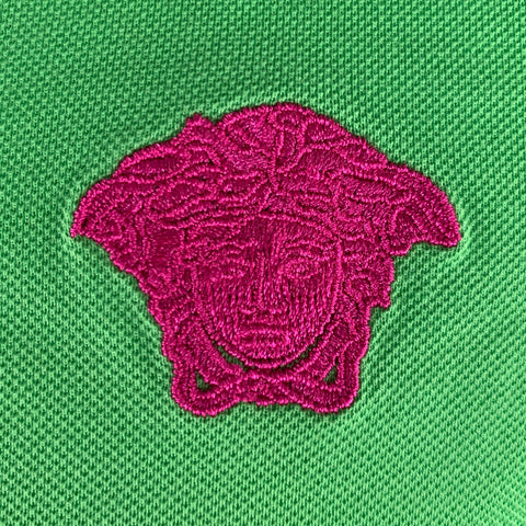 VERSACE Size S Green Neon Logo Pull On Polo