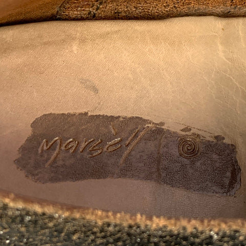 MARSELL Talla 7.5 Cordones planos de cuero agrietado marrón oscuro